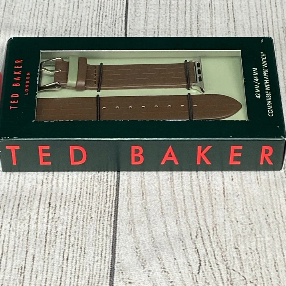 Ted Baker London Apple‎ Watch Band 42/44mm Brown Monogram Embossed Leather Strap
